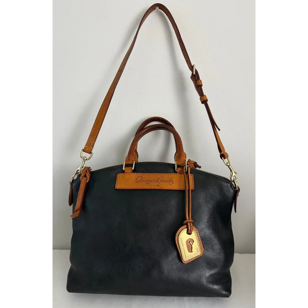 Dooney & Bourke Florentine Black/Brown Satchel Top Handle Zip Detachable Strap